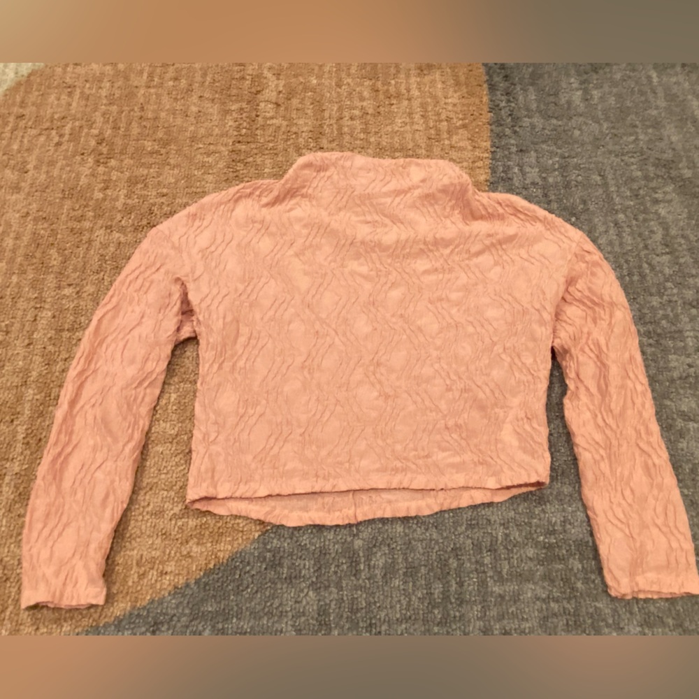 Mock Neck Small Anthropologie Ribbed Textured Top Blouse Dusty‎ Pink Long Sleeve
